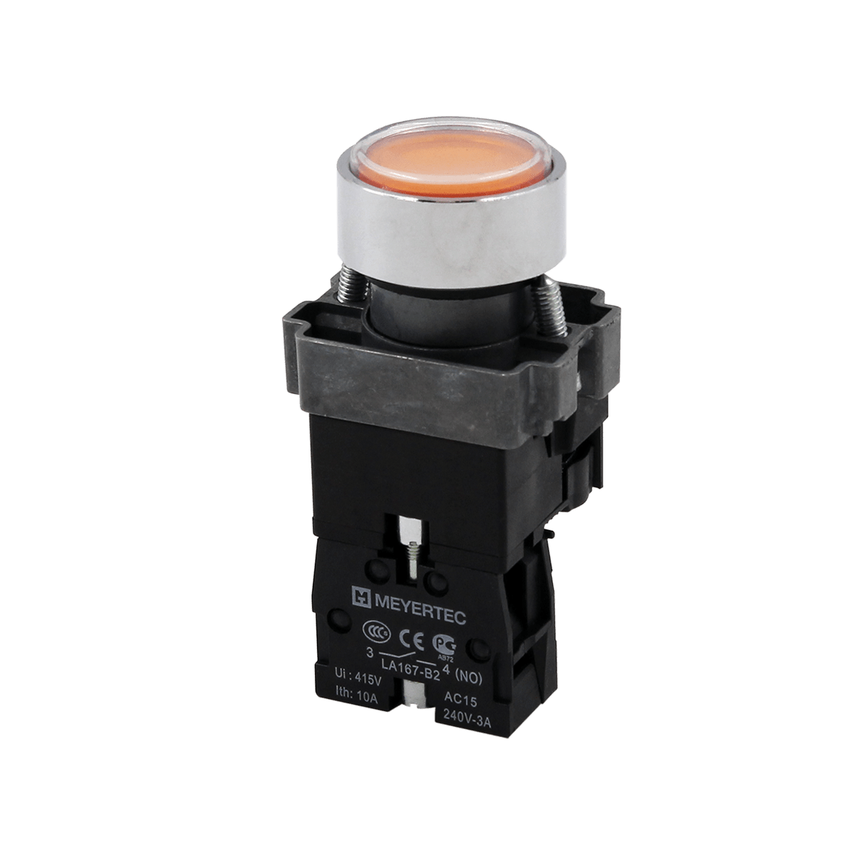 Кнопка плоская желтая с подсветкой, 24V AC/DC, 1NO, IP67, металл